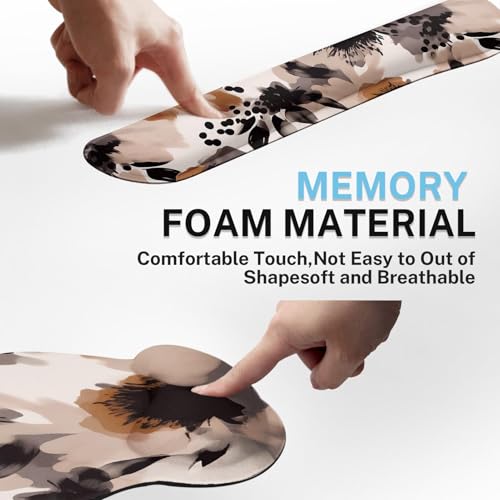Britimes Brown Boho Tribal Flower Keyboard Mouse Pad Set 4in1 Large Mousepad+Keyboard Wrist Rest+Mouse Wrist Rest+Coaster Set with Ergonomic Design for Home Office Computer 35.4x15.7 inches - color: Brown Boho Flower