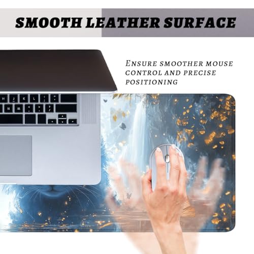 Blue Cat Gaming Mouse Pad Nature White Marble Gold Butterfly Large Gaming Mouse Mat with Stitched Edges,Non-Slip Waterproof Rubber Base Mous Mat 31.5"x11.8" - color: Blue Cat, size: 31.5L x 31.5W inches