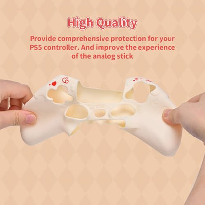 Kuitmor Silicone PS5 Controller Cover Skin Set, Anti-Slip Soft Protective Case for PS5 Wireless Controller with 2 Thumb Grip Caps and 1 Sticker (Beige Hello Kitty) - color: Beige Hello Kitty