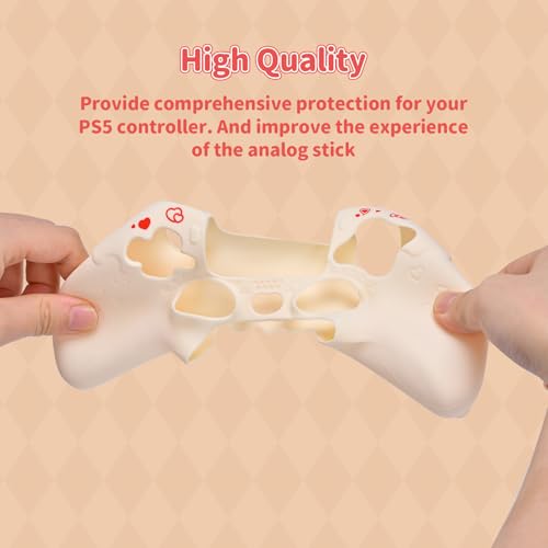 Kuitmor Silicone PS5 Controller Cover Skin Set, Anti-Slip Soft Protective Case for PS5 Wireless Controller with 2 Thumb Grip Caps and 1 Sticker (Beige Hello Kitty) - color: Beige Hello Kitty
