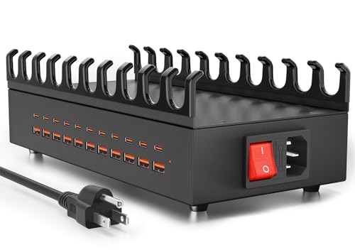 USB~C Charger Block, 300W 22 Port (11 USΒ A & 11 USΒ~C) USB Charging Station for Multiple Devices, Desktop Wall Fast Charger with Storage Dividers, USΒ Power Strip Suitable for Home Office School