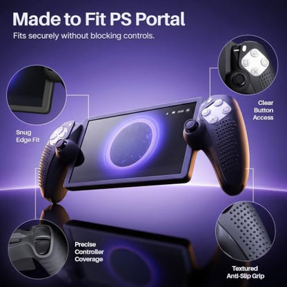 TNP Black Silicone Case Cover Skin Compatible with PlayStation Portal | Protective soft-grip shell for steadier handheld play; 1 flexible cover only, console and thumb grips not included - color: Black