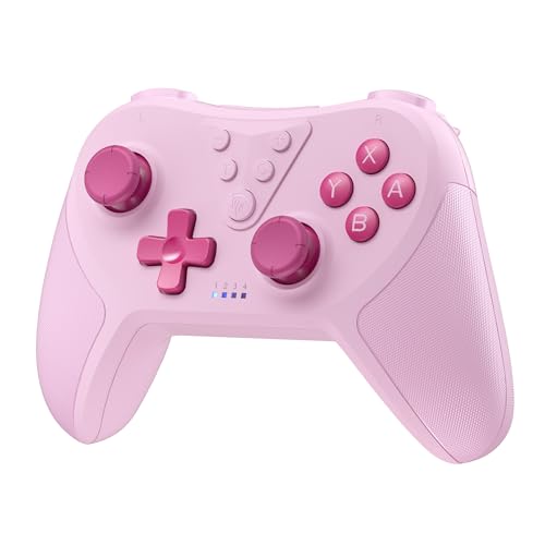 Switch Controllers,EasySMX Wireless Switch Pro Controller for Switch/Switch Lite/Switch OLED,Enhanced Switch Remote with 6-Axis Gyro, Adjustable Dual Turbo Vibration,Non-Slip,Rechargeable,Cute (pink) - color: Pink