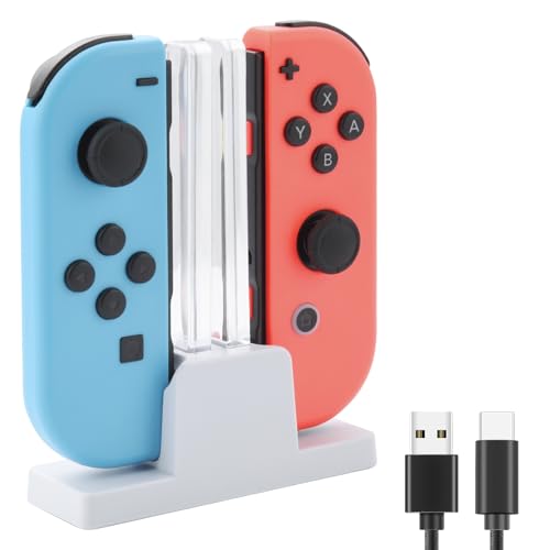 ELUTENG Nintendo Switch Controller Charger, 2 Port Joycon Charging Dock with LED Indicator & 3.3Ft USB-C Charging Cable for Switch & Joy-Con Controllers - color: White