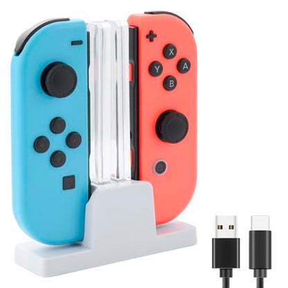 ELUTENG Nintendo Switch Controller Charger, 2 Port Joycon Charging Dock with LED Indicator & 3.3Ft USB-C Charging Cable for Switch & Joy-Con Controllers - color: White