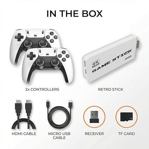 Retro Gaming Console - Plug&Play Classic Video Game Emulators Stick with Built-in 39900+ Games,28 Classic Emulators, 4K HD HDMI TV Connect, Dual 2.4G Wireless Controllers