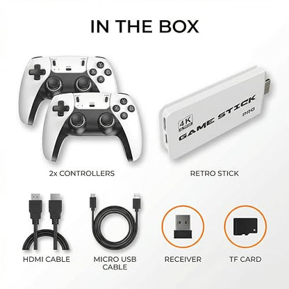 Retro Gaming Console - Plug&Play Classic Video Game Emulators Stick with Built-in 39900+ Games,28 Classic Emulators, 4K HD HDMI TV Connect, Dual 2.4G Wireless Controllers