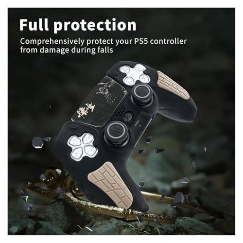 ECHZOVE Black Myth Wukong PS5 Controller Cover Skin with Thumb Grips, Gray | PS5 controller cover set with silicone skin, 2 thumb caps, 4 joystick protectors and touchpad sticker - color: Gray