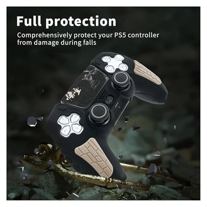 ECHZOVE Black Myth Wukong PS5 Controller Cover Skin with Thumb Grips, Gray | PS5 controller cover set with silicone skin, 2 thumb caps, 4 joystick protectors and touchpad sticker - color: Gray