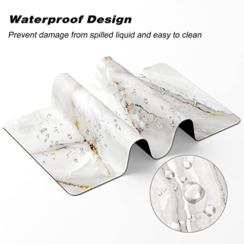 Extended Gaming Mouse Pad, XXL Large Desk Pad 30 x 14 Inch, Big Computer Keyboard Mousepad, Waterproof Mouse Mat with Stitched Edges and Non-Slip Base for Women Office Gaming, White Marble - color: White Marble