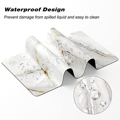 Extended Gaming Mouse Pad, XXL Large Desk Pad 30 x 14 Inch, Big Computer Keyboard Mousepad, Waterproof Mouse Mat with Stitched Edges and Non-Slip Base for Women Office Gaming, White Marble - color: White Marble