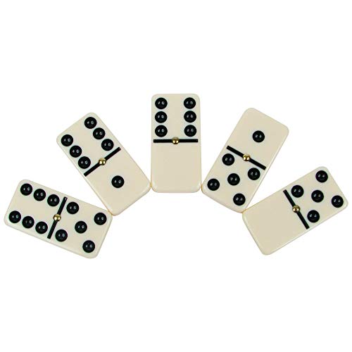 Double Six Dominos - 28-Piece Ivory Dominos Set for Adults and Kids - Classic Number Table Games Game for Family with Wooden Storage Case by Hey Play - style: 28 Piece