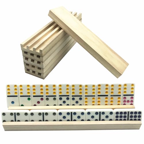 Yuanhe Domino Trays Holders Rack - Set of 4 Wooden Tiles Stand Holders Dimonos Boards for Mexican Train Rummy Chickenfoot - style: 4 Pack