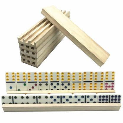 Yuanhe Domino Trays Holders Rack - Set of 4 Wooden Tiles Stand Holders Dimonos Boards for Mexican Train Rummy Chickenfoot - style: 4 Pack
