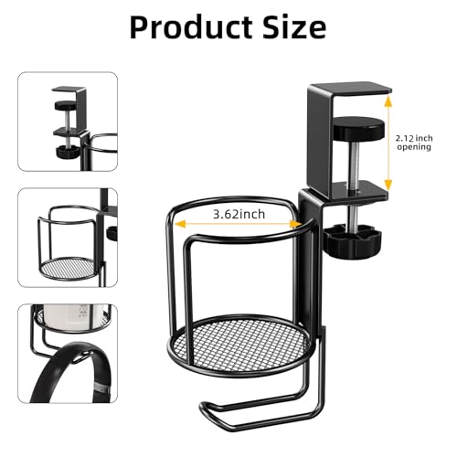 CABTE 2 Pack 2 in 1 Desk Mug Hooks with Headphone Hanger Holder | Anti-Spill Clip-On Table Mug Hooks with 360° Rotation for Lawn Chair, Office Home Gaming Table - color: 2 PACK