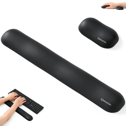 UnivoColors Design-Wave Set of Wrist Rest,Artificial Sheepskin+Memory Foam+Ergonomic+Anti-Slip Gel, Resilience Support During Work and Gaming,Keyboard Accessory,Black - color: Kw_black, style: Keyboard Wrist Rest & Wrist Rest Suit