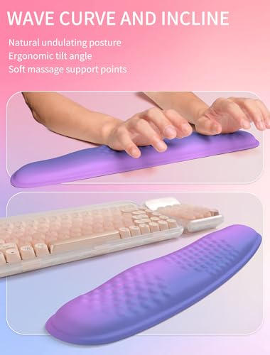Hokafenle 2in1 Combination, Wave Keyboard Wrist Rest and Ergonomic Curvature Mouse Pad Wrist Support for Relieve Wrist Pain, Filled with Soft Cushion Memory Foam, Gradient Blue Purple - color: Gradient Blue Purple