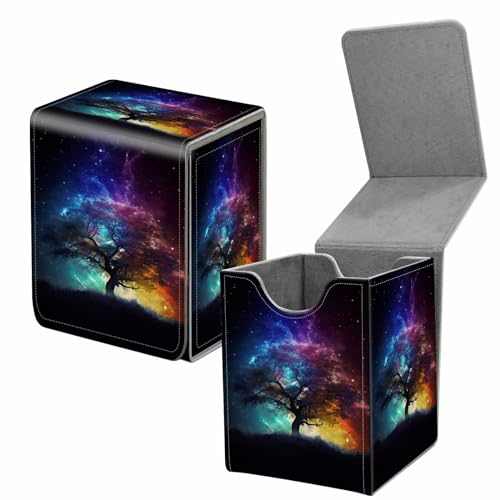 Card Deck Box for Trading Cards,MTG Commander Deck Box Fits 100+ Single Sleeved Cards,Leather Magnetic Card Storage Box for YuGiOh TCG CCG Cards,Galaxy Tree - color: Galaxy Tree