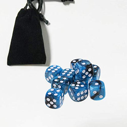 10PCS Polyhedral Dice D6 Dice 16mm Acrylic Dice Game Dice for RPG MTG DND Dice Table Games (Blue Black) - color: Blue Black