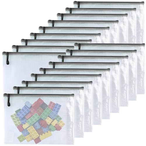 Oaimyy-11 x 14"-18 Pcs-Plastic Mesh Zipper Pouch Document Folders Bag Zip File Bags for Office Supplies,Home,Travel Storages,Puzzle Board Games Storage- (Black) - color: Black, size: 11"x 14"