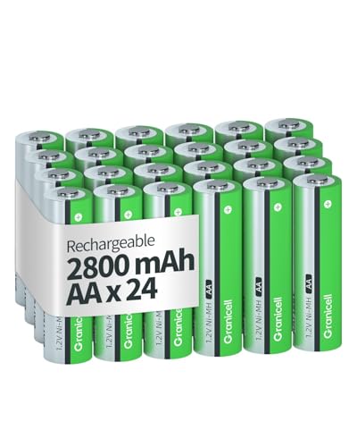 Granicell AA Rechargeable Batteries 2800 mAh High Capacity 1500 Cycle,1.2V NiMH Low Self Discharge AA Battery,24 Pack - size: AA-24