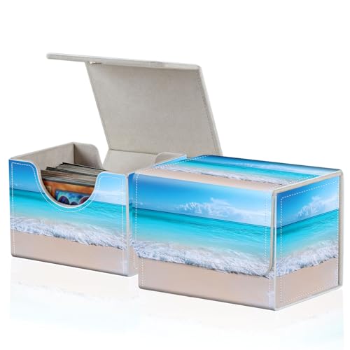 for MTG Commander Deck Box,Card Deck Box for Trading Yugioh MTG,Fits 100 Double Sleeved Cards,PU Leather Strong Magnet Case for Magic Commander TCG CCG,Blue Beach - color: Blue Beach