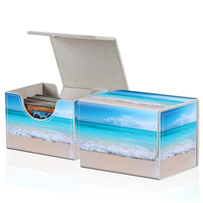 for MTG Commander Deck Box,Card Deck Box for Trading Yugioh MTG,Fits 100 Double Sleeved Cards,PU Leather Strong Magnet Case for Magic Commander TCG CCG,Blue Beach - color: Blue Beach