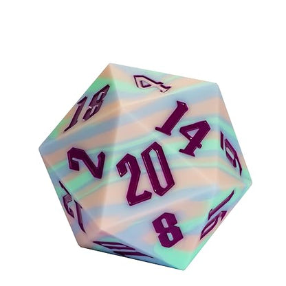 55mm Silicone D20 Dice, Tricolor Large Single 20 Sided DND Dice | Giant D20 Dice with Gift Box for Dungeons and Dragons RPG Bar Pub Club Party Games (Pink Blue Green/Purple) - color: Pink Blue Green/Purple