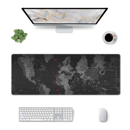 Large Gaming Mouse Pad Desk Mat, World Map Extended Keyboard Mouse Pad Mousepad with Non-Slip Base and Stitched Edge Mouse Mat Desk Pad Mouse Pads for Desk Home Office, 31.5 x 11.8 - color: World Map