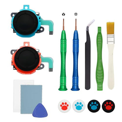 Joystick Replacement Kit Compatible with Nintendo Switch 2 Joycon Controller (2025), Drift Joystick Fixing Repair Tool Contains 2 Anti-Drift Analog Left and Right Thumbstick, Screwdriver Pry Tools Tweezers, Dust Sticker Cleaning Cloth and Brush, 4 Thumb S