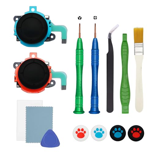 Joystick Replacement Kit Compatible with Nintendo Switch 2 Joycon Controller (2025), Drift Joystick Fixing Repair Tool Contains 2 Anti-Drift Analog Left and Right Thumbstick, Screwdriver Pry Tools Tweezers, Dust Sticker Cleaning Cloth and Brush, 4 Thumb S