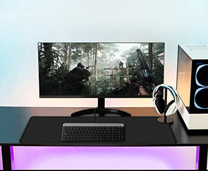 Large Gaming Mouse pad, 31.5x15.7 in Extended Desk Pad with Stitched Edges, Premium Microfiber Cloth Surface Waterproof Non-Slip Stable Rubber Base Keyboard Mat for Office Home Gaming, Black - color: Black, size: 31.5L x 15.7W inches