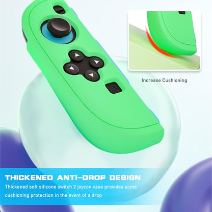 PAWDIARY Switch 2 2025 Silicone Grip Controller Case, Frosted Switch 2 Protective Cover Comfort Handle and 2 Thump Caps, [2 Pieces] Anti-Scratch Softshell Skin - Blue&Green - color: Blue-Green