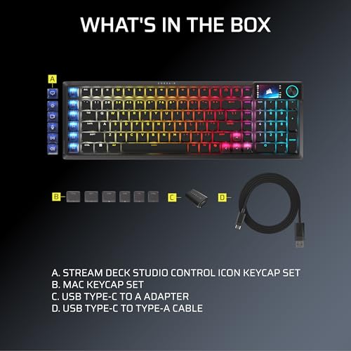Corsair Vanguard AIR 99 Wireless RGB Gaming Keyboard – US QWERTY – Black | 99% Layout, Low-Profile, Optical-Mechanical, OPX Switches, 8000Hz, Stream Deck Integration, Flashtap SOCD - color: Black
