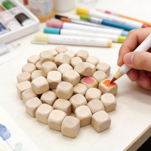 100-Piece Unfinished Wooden Cubes 0.75 Inch Blank Wooden Dice, DIY Craft Blocks for Arts & Crafts