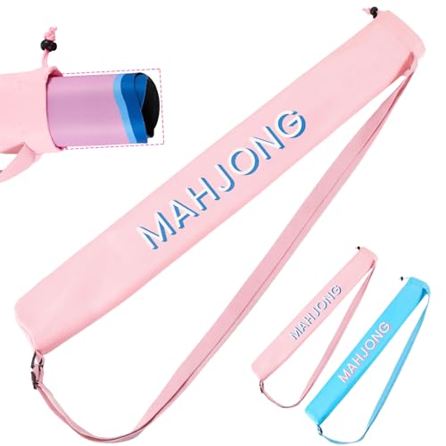 35 Inch Long Mahjong Mat Bag Waterproof Mahjong Mat Storage Carrying Bag Double Strapped Polyester Drawstring Lightweight Holder for Board Games Storage-mat Not Included(Pink) - color: Pink