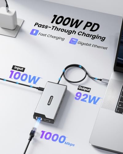 USB C Hub, 12-in-1 Docking Station Dual Monitor with 2 HDMI, VGA, RJ45, 100W PD, USB-C Data,1 USB 3.0, 3 USB 2.0, SD/TF Card Reader, for MacBook/Dell/HP/Lenovo,Silver