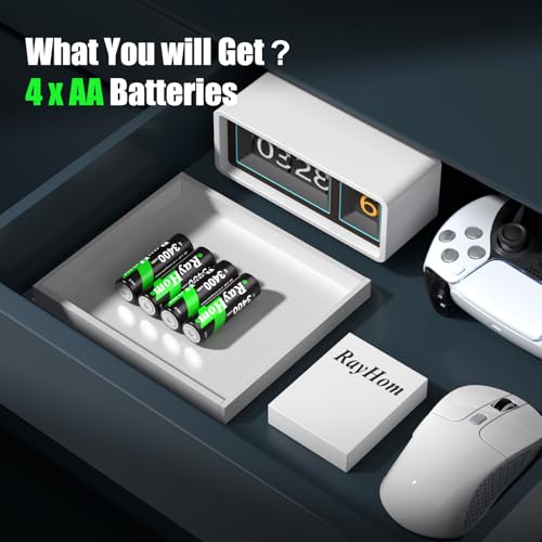 4 Pack 3400mWh Rechargeable Lithium Batteries AA | 2000+ Cycles, 1.5V Constant Output, Double A Batteries for Blink Camera, Remote Control Toys - color: 4AA