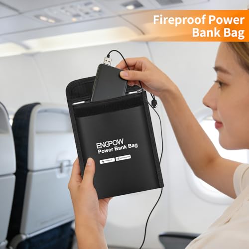ENGPOW Fireproof Organizer Travel Safe Bag, Portable Electronic Carry Case | Heat Insulated＆Explosion-Proof, Home Travel Storage for Power Bank,Phone,Cables,USB Drive,Charging Protection,9''x7'',Black - size: 9'' x 7''