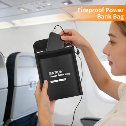 ENGPOW Fireproof Organizer Travel Safe Bag, Portable Electronic Carry Case | Heat Insulated＆Explosion-Proof, Home Travel Storage for Power Bank,Phone,Cables,USB Drive,Charging Protection,9''x7'',Black - size: 9'' x 7''
