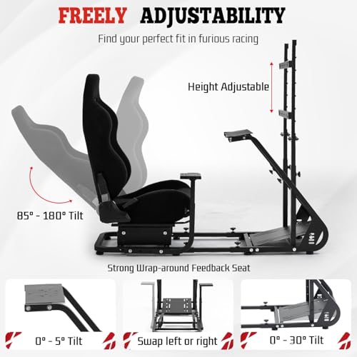 Supllueer Racing Simulator Cockpit with TV Mount and Gaming Seat Fit for Logitech GPRO G920 G923, for Thrustmaster T128 T300, Sim Driving Stand Without Steering Wheel/Pedal/Shifter/TV