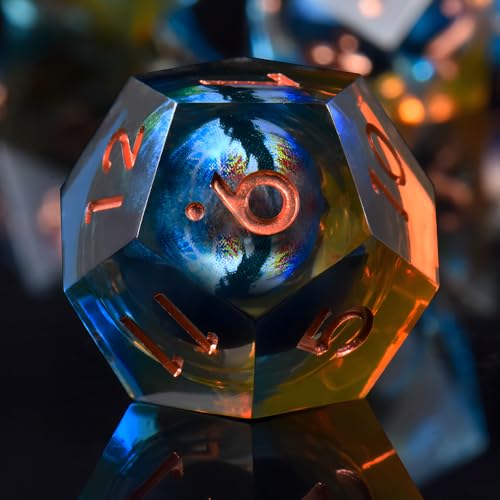 Dragon Eye DND Dice Set, 7 Pcs Liquid Core Resin Sharp Edged Polyhedral D&D Dice for Dungeons and Dragons RPG Role Playing Table Games