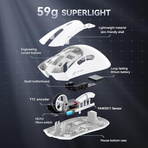 ATTACK SHARK X68HE 60% Wired RT 8K Keyboard+Wireless R1 Mouse-White Contour | Adjustable Actuation,Hall Effect Mechanical Magnetic Switch,Coiled Cable,USB C/2.4Ghz/BT Ultralight 18K DPI Mice for PC Gamer - color: White Contour, size: Keyboard Mouse