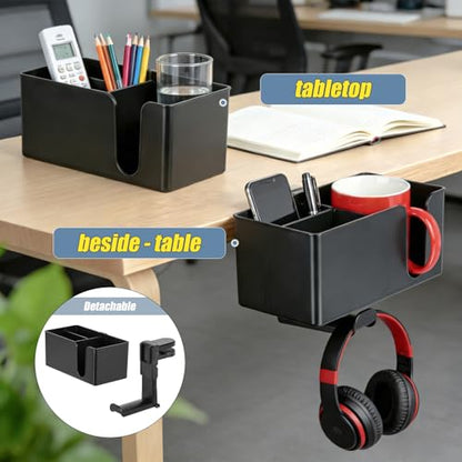 MYITYARD 4 in 1 Desk Cup Holder Clamp, Detachable Clip On Drink Holder with Rotating Headphone Hanger, Anti-Spill Desktop Organizer Pen Holder for Mug, Pen, Phone, Gaming Office Desk Accessories - color: Detachable Desk Cup Holder