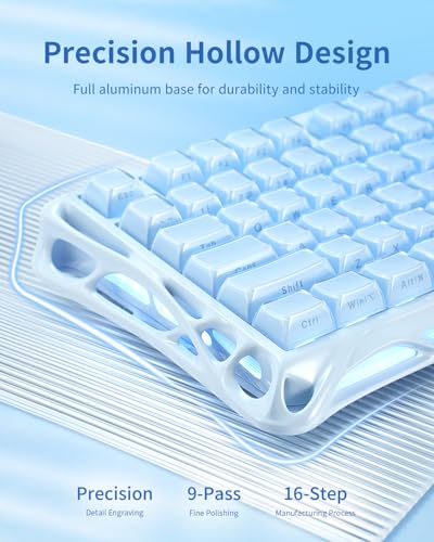 GravaStar Mercury K1 75% Blue Gaming Keyboard, Aluminum Alloy Mechanical Keyboard, Gasket Hot-Swap Socket, Linear Switches, RGB Backlit, Wireless Keyboard for Gaming, Office, and Gifts【Ice Blue】 - color: Ice Blue