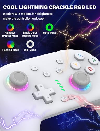 ZRZLMVP Wireless Switch Controllers for Nintendo Switch/OLED/Lite/Switch 2 | 1000mAh Rechargeable Switch Pro Controller with 9 Colors LED Light, Switch Control with Wake Up,Turbo,Vibration,6 Axis Gyro - color: Offwhite