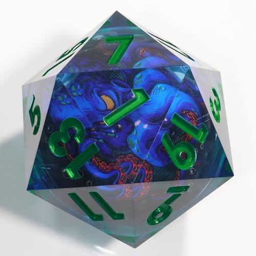 Mini Planet Handmade 50mm Chonk DND Giant D20 Liquid Core Polyhedral RPG Dice with Sharp Edges E18 LED Octopus - color: E18-led Octopus