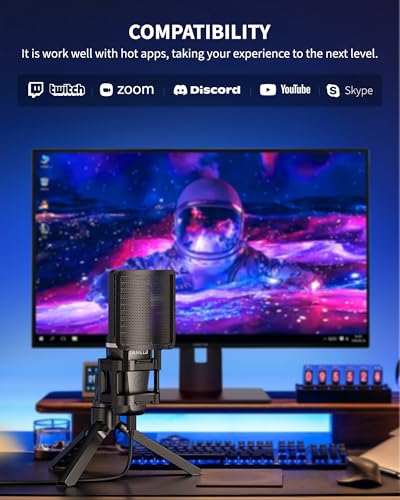 USB Gaming Microphone, Computer Recording Condenser Mic for PC/Laptop/Phone, RGB, Headphone Output, Mute Button, Volume Control, for Streaming, Podcast, Studio, YouTube - size: Square Microphone
