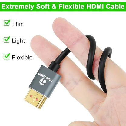 Thsucords Ultra Thin 8K 4K HDMI Cables 3.3FT 5 Pack, Slim & Flexible Soft High Speed HDMI 2.1 Lead Support 4K@120Hz 8K@60Hz 48Gbps for Roku TV/HDTV/PS5/Blu-ray - size: 3.3FT, style: 5-PACK