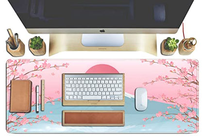 Aesthetic Japanese Cherry Blossom Desk Mat Cute Pastel Blue Color XL Sakura Gaming Mouse Pad Anime Mousepad for Women Desk Office Girl Gamer Cherry Blossoms Mouse Pads Fun Desktop Mat 31.5x11.8 in - color: Powder Blue Cherry Blossoms